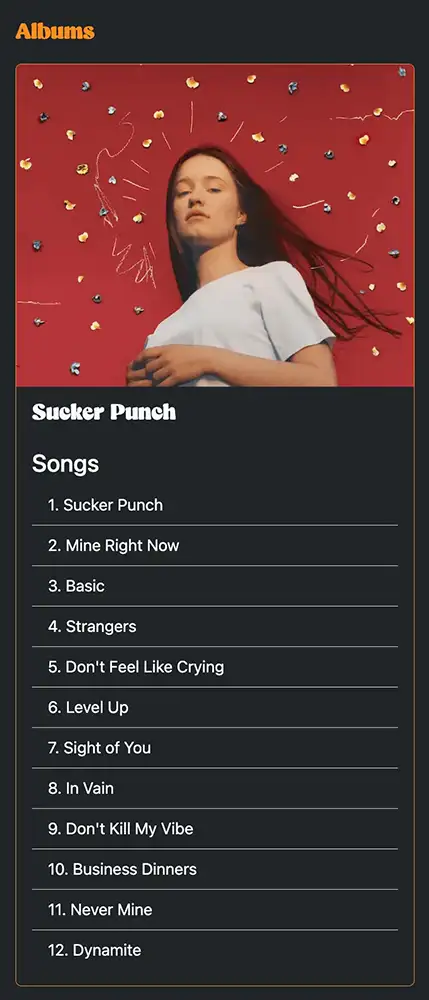 Screenshot showing the albums section